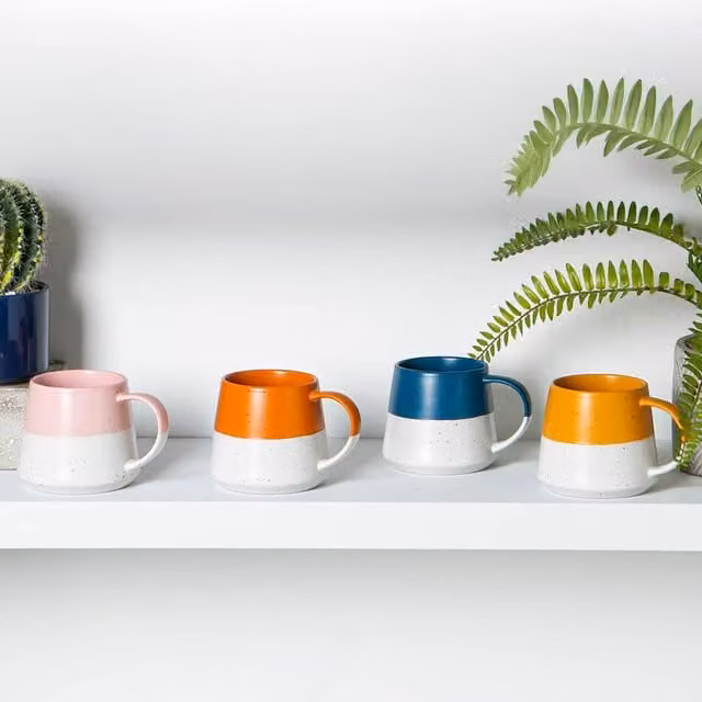 Nicola Spring Dipped Flecked Stoneware Belly Mugs Set, 370ml, Multicolour, 4 Pieces