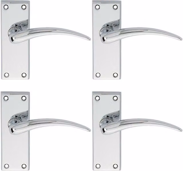 Loops 4 Pairs Slim Arched Door Handles with Latch Backplate, Polished Chrome, W: 15.0 cm, H: 4.3 cm