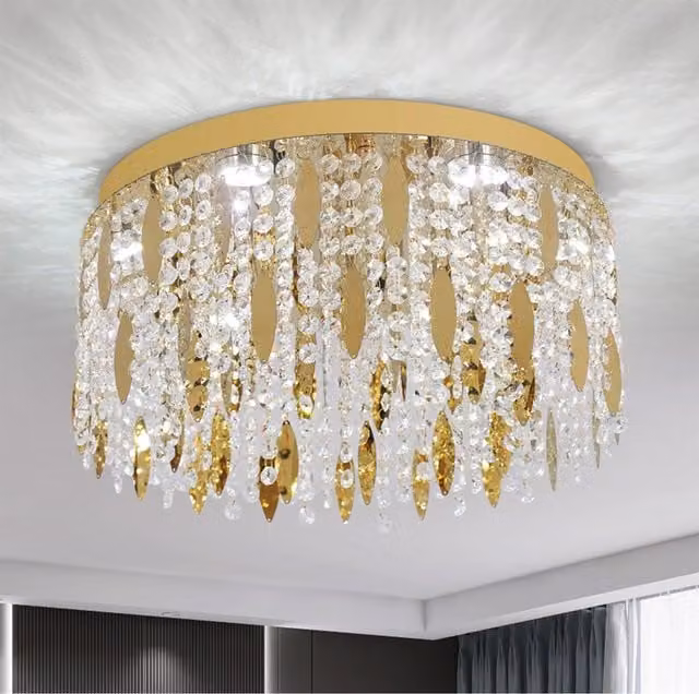 Bath Plus TB+ Cascading Crystal LED Ceiling Light in Gold/Brass and Transparent