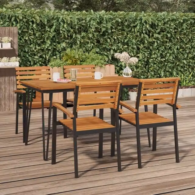 Berkfield Home Garden Table with Hairpin Legs in Brown Solid Acacia Wood, W/D/H: 140 x 80 x 75 cm – 1