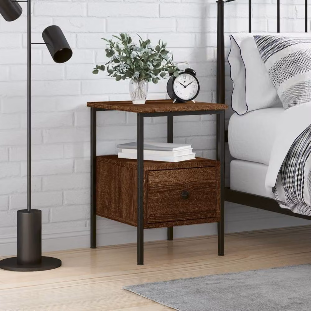 Berkfield Home Durable Bedside Cabinet in Brown Oak, W/D/H: 34 x 36 x 50 cm – 2
