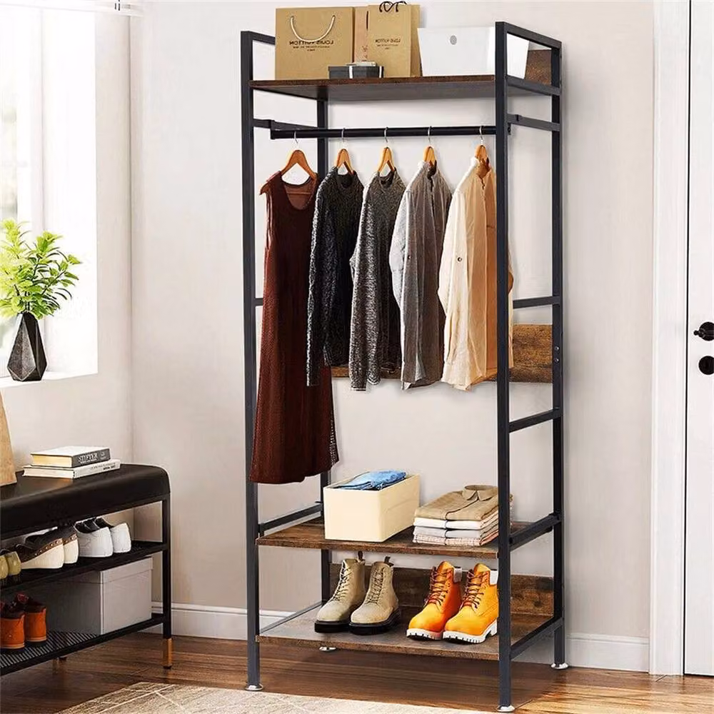 PAWNORA Industrial Metal and MDF Clothes Rail in Black, H 162.0 cm x W 60.0 cm x D 50.0 cm – 4