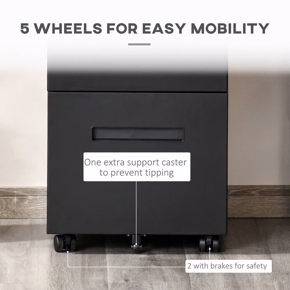 STILVORA Black 2 Drawer Metal Filing Cabinet with Lock and Castors – 5