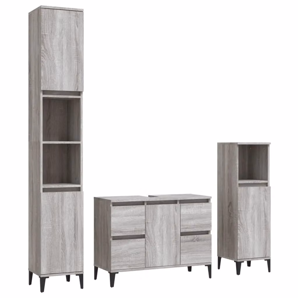 Berkfield Home 3 Piece Modern Grey Bathroom Furniture Set – 2