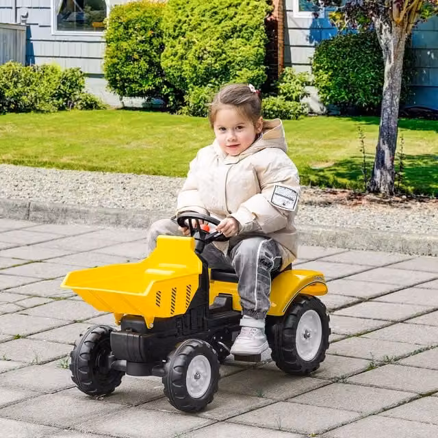 HOMCOM Ride-on Tractor with Manual Control Bucket for Kids, Yellow