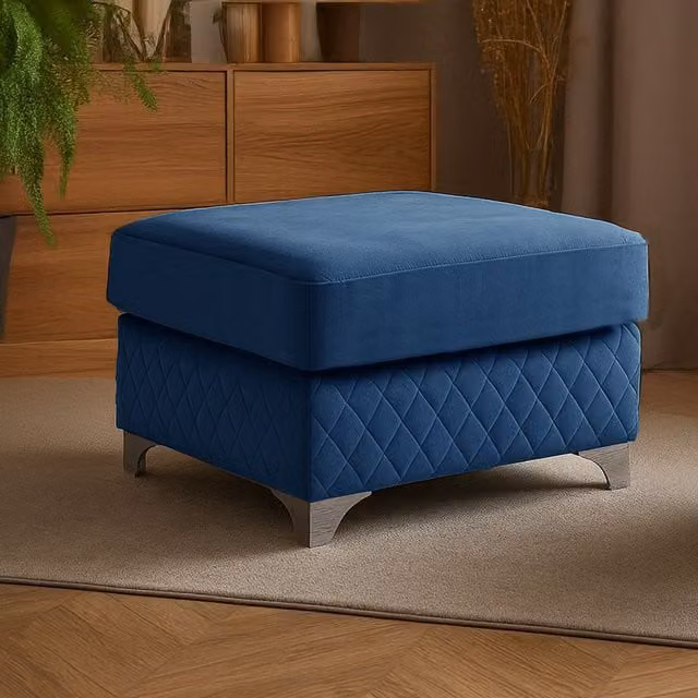 Furnishings For Less UK Victoria Blue Plush Velvet Cylindrical Foam Filled Footstool W/D/H: 55 x 42 x 42 cm