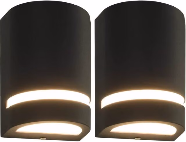 Berkfield Home Set of 2 Black Modern Outdoor Wall Lights with Downlighting and IP44 Rating – 1