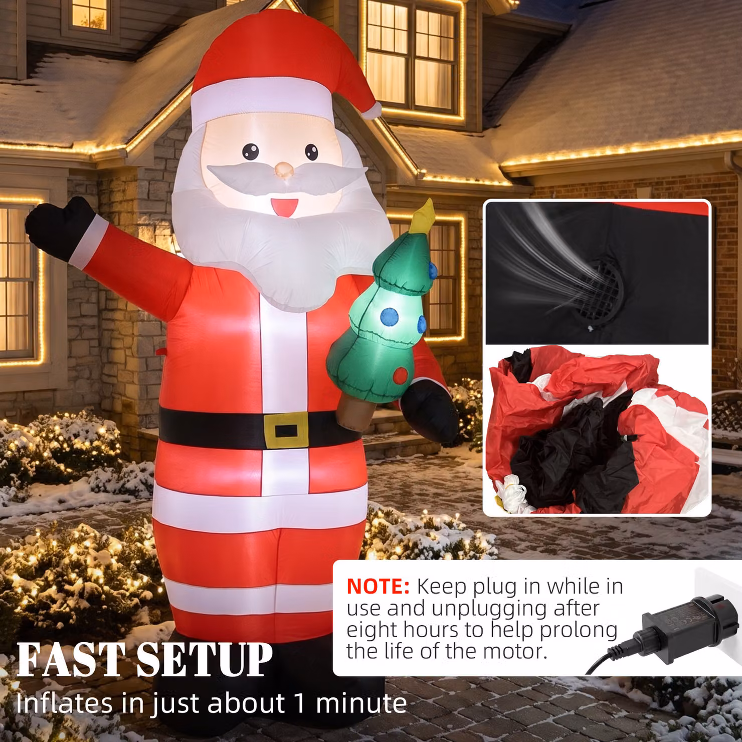 Outsunny 8ft Inflatable Red Santa Christmas Decoration with Bright LED Lights – 5