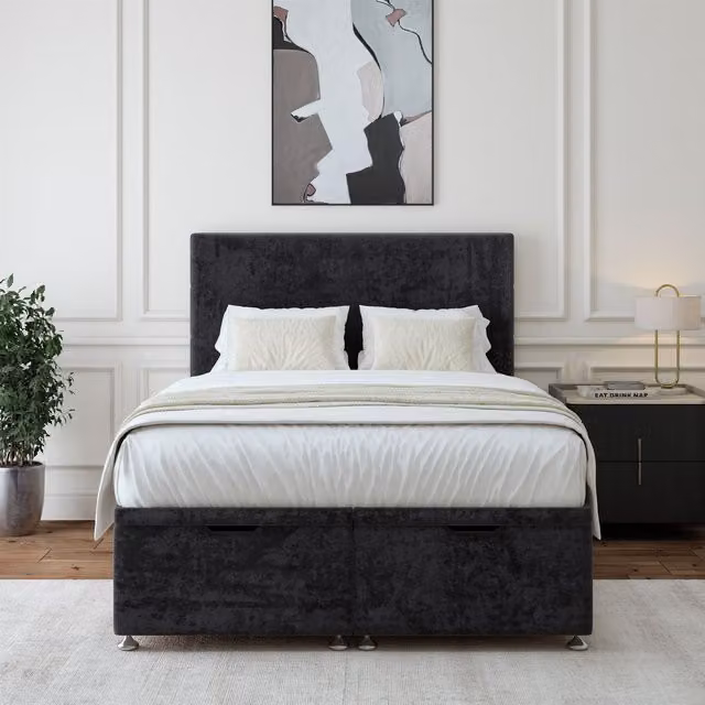 Bedmaster Luxury Velvet Ottoman Divan Base in Black, W/D: 180 x 200 cm – 1
