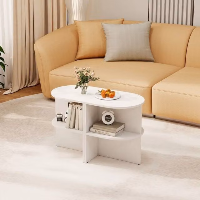 FORGEVIO 2-Tier Half Round Wooden Side Table and Nightstand in White, W/D/H: 38 x 38 x 48 cm – 1