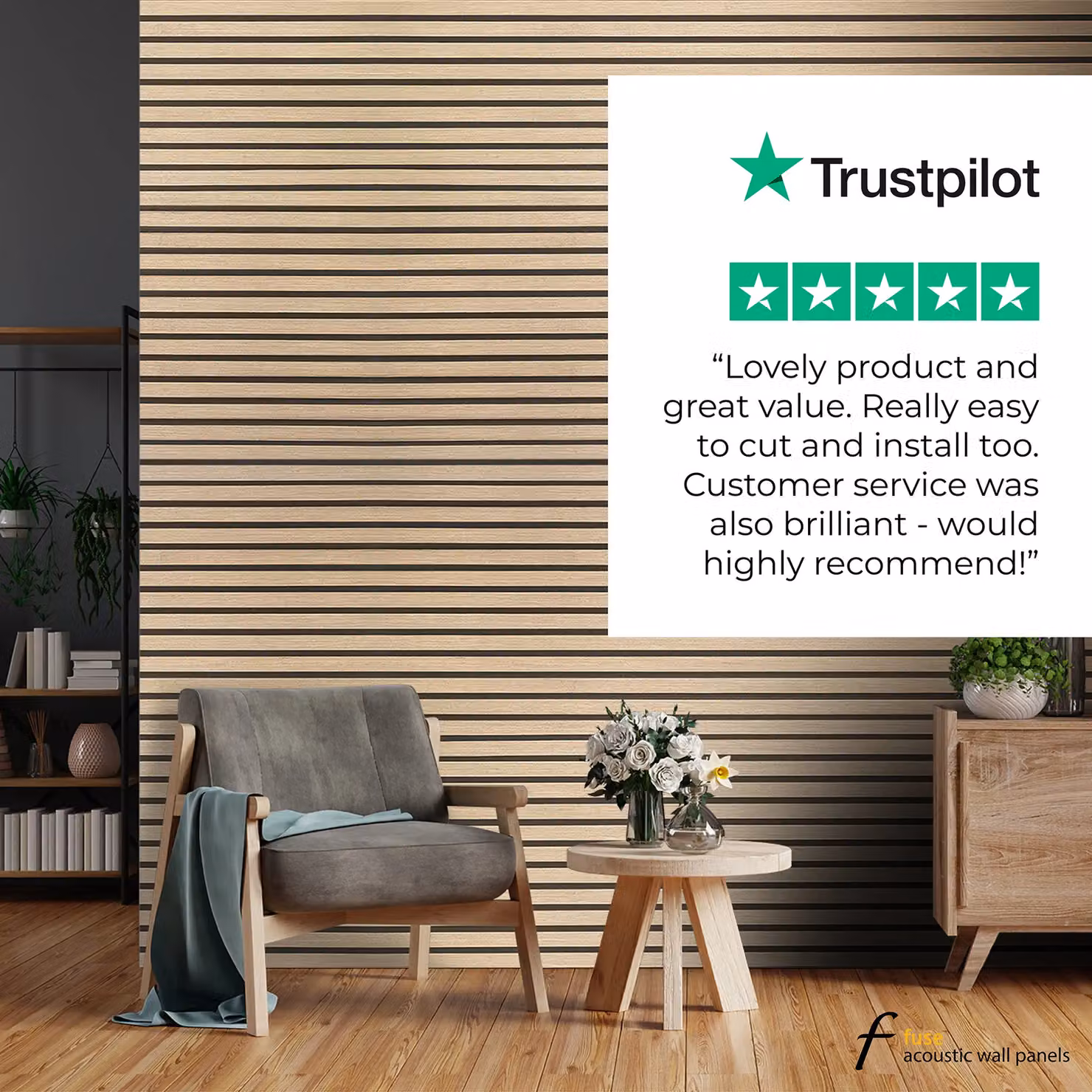 Fuse Acoustic Wooden Wall Panel in Natural Oak, Brown, W: 60 cm, H: 120 cm – 3