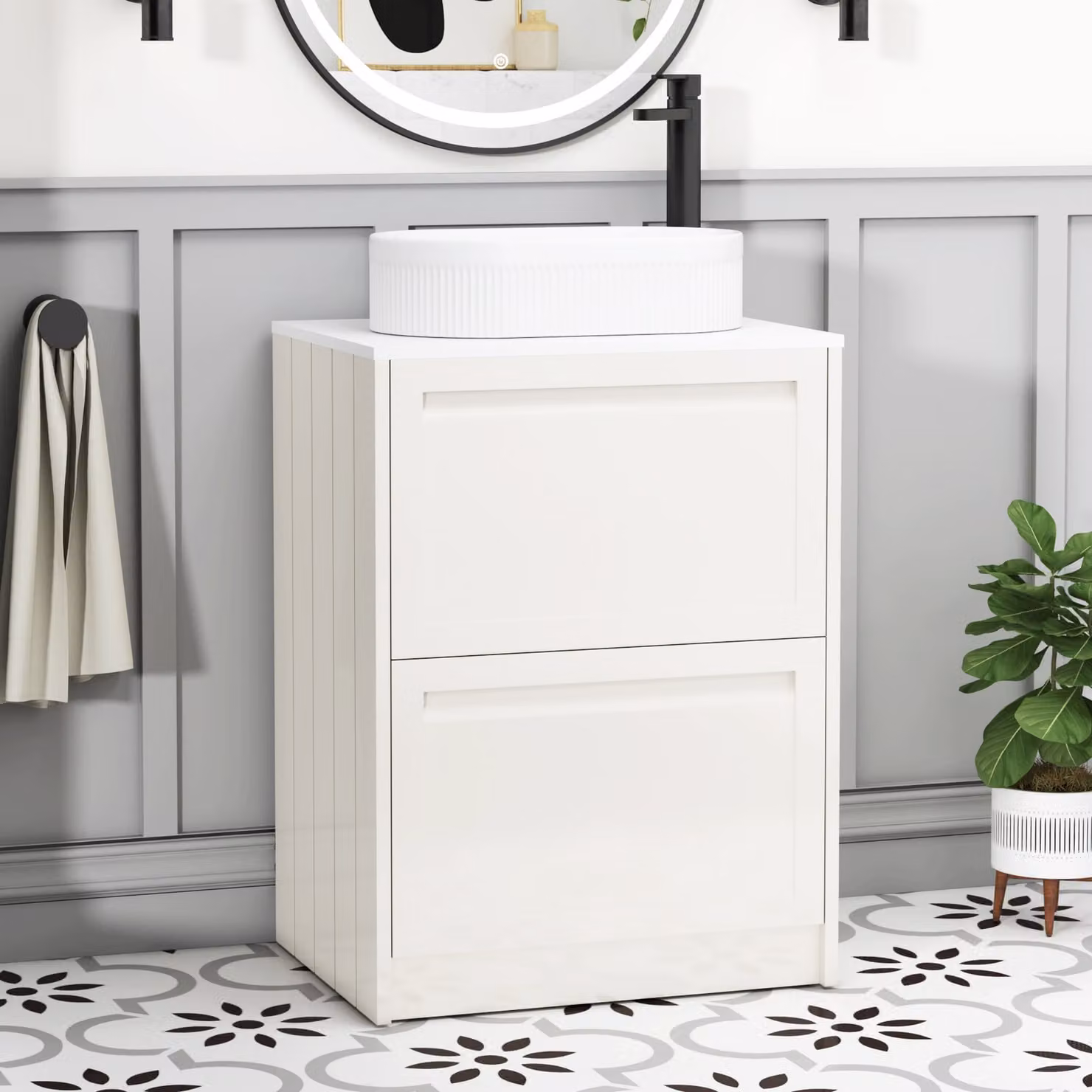 Royal Bathrooms Elmore Classic White Floor Standing 2 Drawer Vanity Unit with Lyon Basin