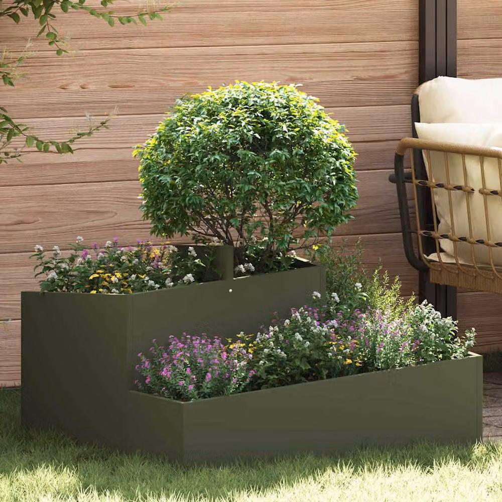 Berkfield Home Green Steel Planter Tub W: 80 cm, D: 80 cm, H: 50 cm – 2