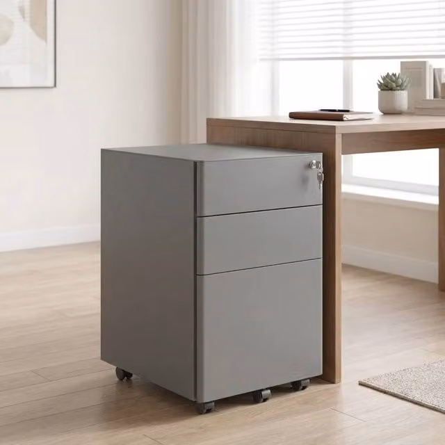 STILVORA Grey Steel Filing Cabinet with 3 Lockable Drawers