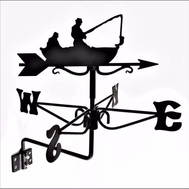 Buttercup Farm Mini Fisherman Weathervane in Black Steel, W: 38 cm, D: 38 cm, H: 43 cm