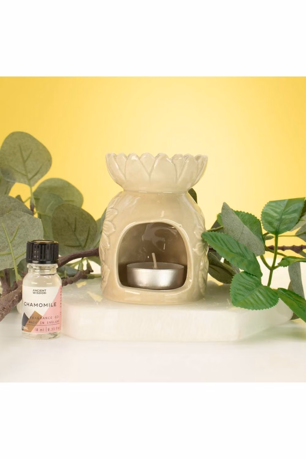 KDMD Ceramic Sunflower Tealight Oil Burner in Pastel Beige – 2
