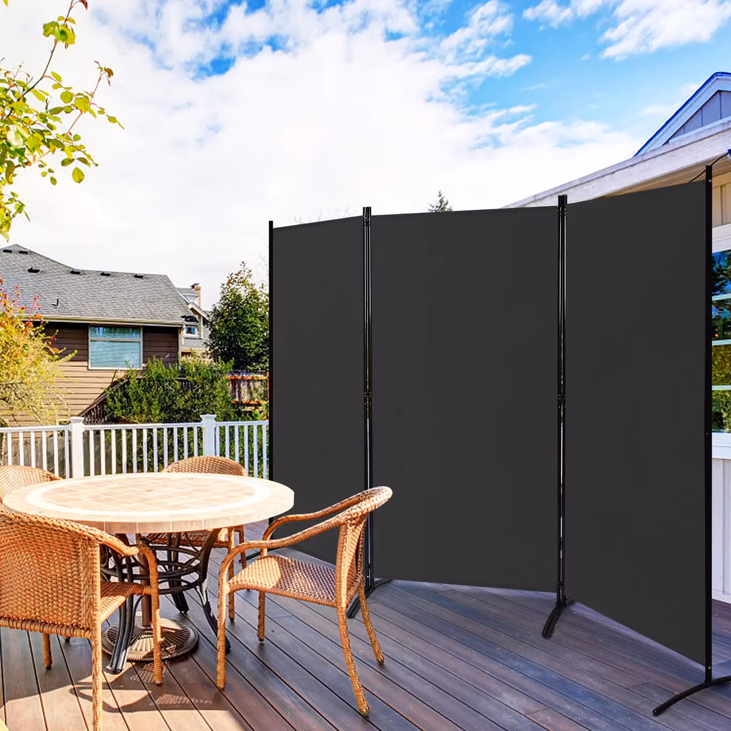 Costway 3 Panel Freestanding Folding Room Divider in Black – 3