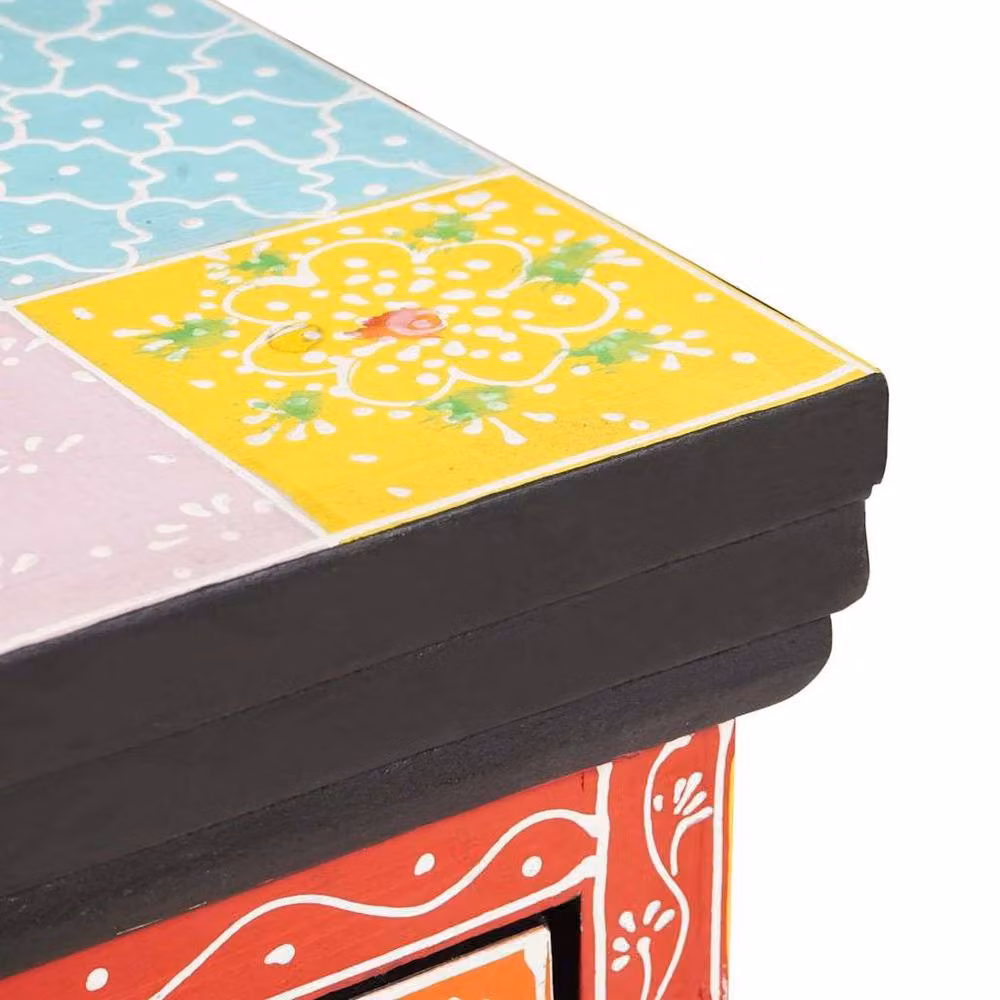 Berkfield Home Multicoloured Mango Wood Bedside Cabinet with Abstract Lacquered Design – 6
