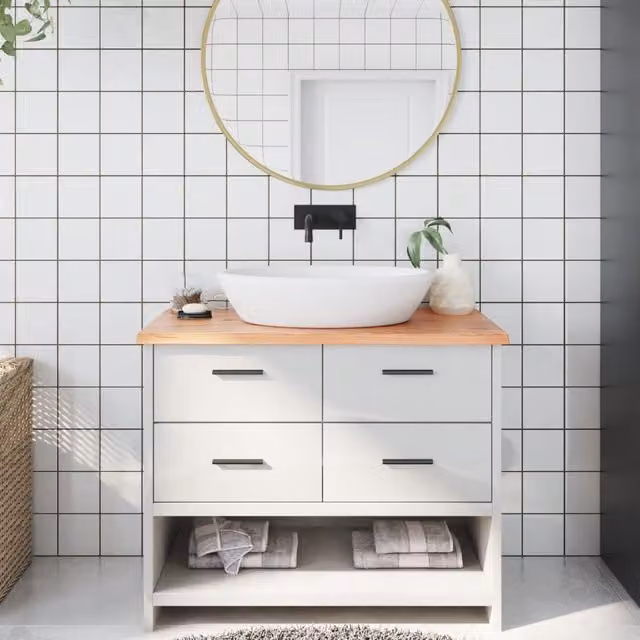 Berkfield Home Brown Treated Solid Wood Bathroom Countertop, W: 100 cm, D: 50 cm, H: 2 cm