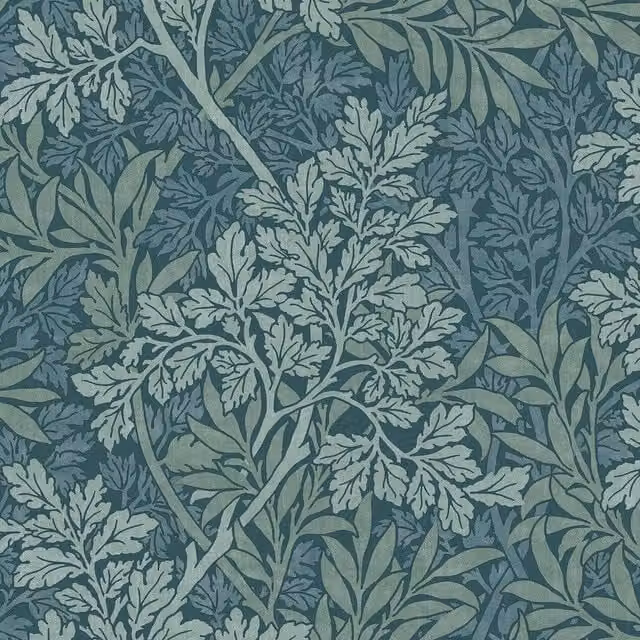 William Morris At Home Foliage Floral Cotton Fabric in Indigo Blue