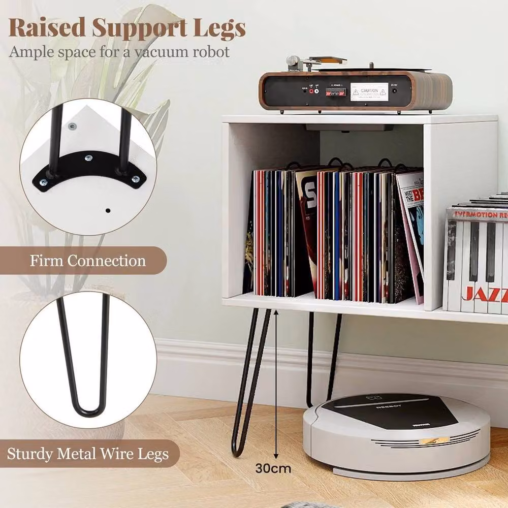 SPETLEK Modern White Record Player Stand and End Table – 6