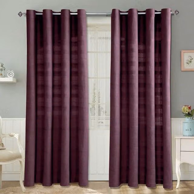Homescapes Cotton Rajput Ribbed Curtain Pair in Purple