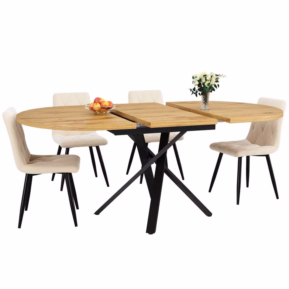 ModernLuxe Extendable Oval Dining Table with X-shaped Metal Frame in Brown – 2