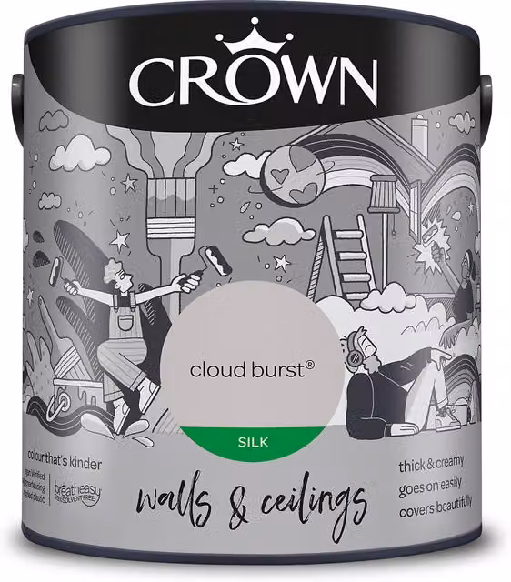 Crown Walls and Ceilings Silk Emulsion in Grey, 2.5l