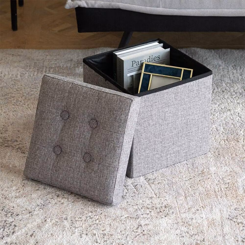 Dprodo Linen Storage Ottoman Folding Foot Rest Stool in Light Grey, W/D/H: 38 x 38 x 38 cm – 5