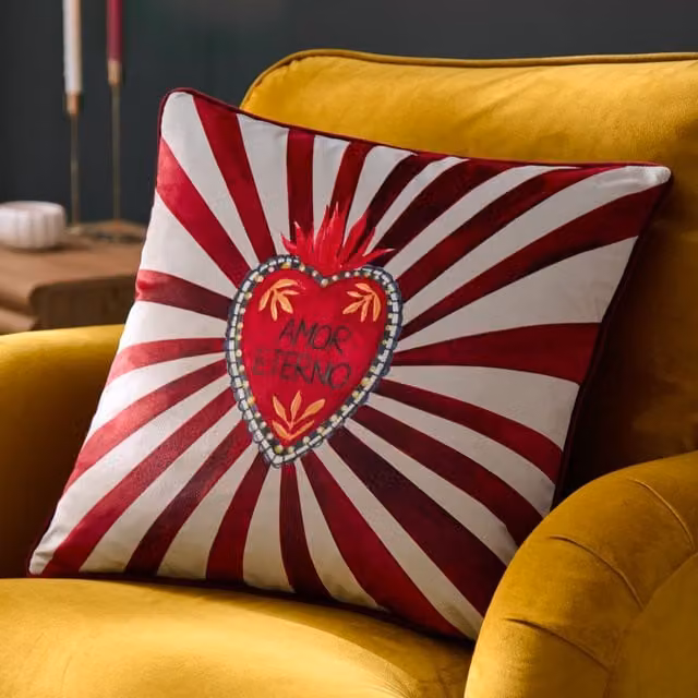 Furn Amor Eterno Red Velvet Square Piped Cushion, W/D/H: 45 x 45 x 45 cm