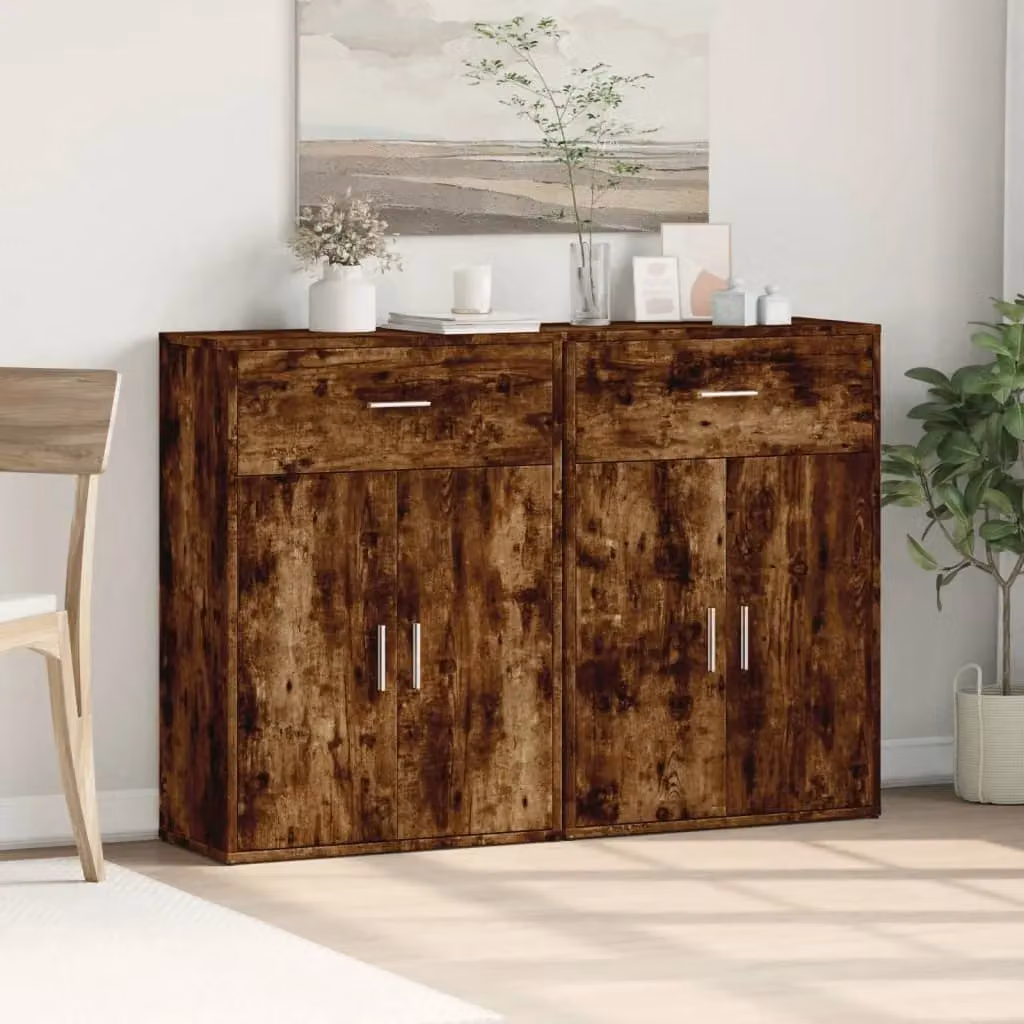 Berkfield Home Set of 2 Modern Smoked Oak Sideboards in Brown, W/D/H: 60 x 30 x 84 cm – 2