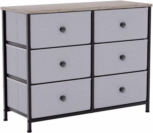 Kelvenix Modern 6 Drawer Chest of Drawers in Beige and Grey Wood – 1