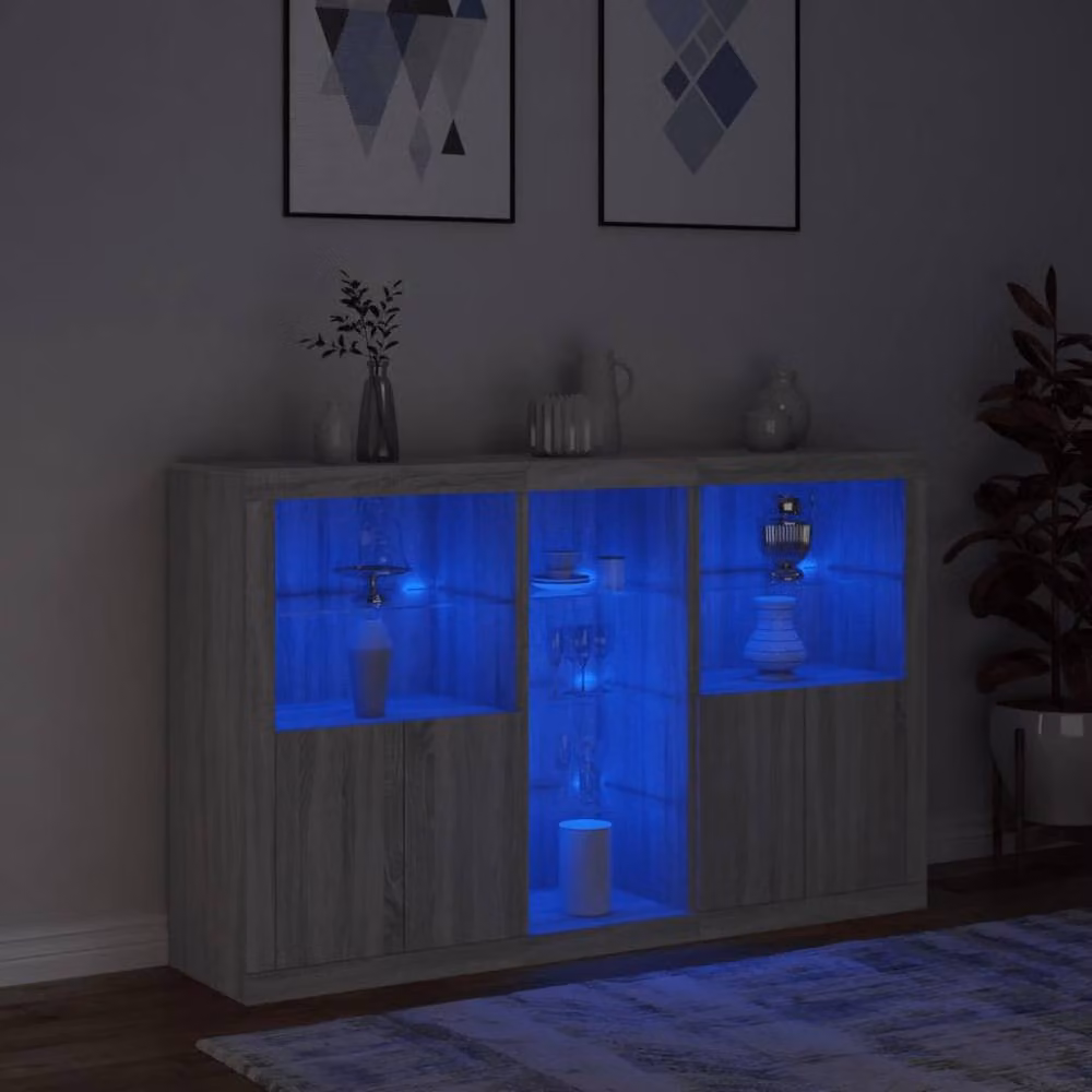 Berkfield Home Modern Grey Sonoma Sideboard with Integrated LED Lights, W: 162 cm, D: 37 cm, H: 100 cm – 5