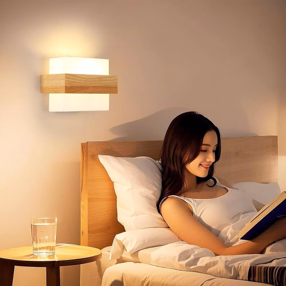 Goeco Vintage E27 Glass and Wood Wall Lamp in White – 2