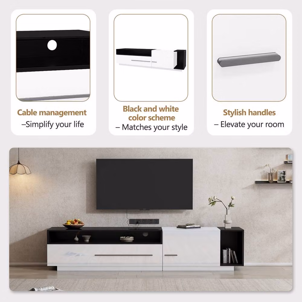 ModernLuxe High Gloss MDF TV Cabinet with 1 Drawer and 1 Door, W/D/H: 170 x 42 x 38 cm – 2