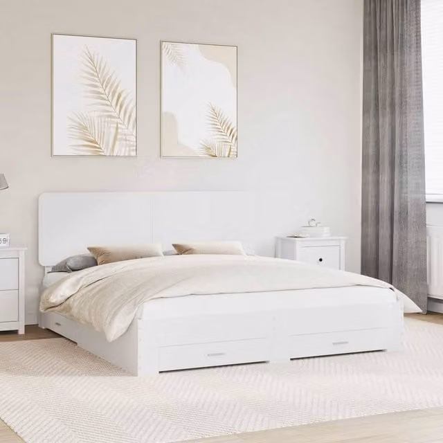 Berkfield Home Modern Bed Frame with Headboard and Drawers in White, W/D/H: 180 x 200 cm, Engineered Wood