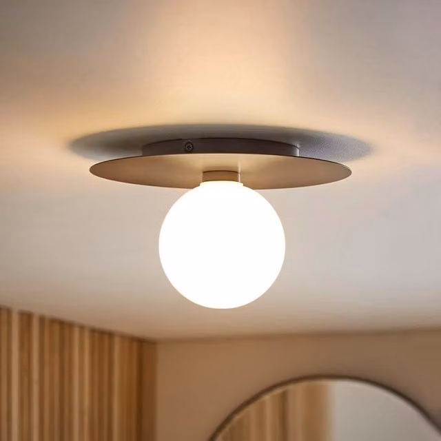 ValueLights Darla Frosted Globe IP44 Rated Blue Glass and Metal Flush Ceiling Light – 1