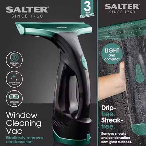 Salter SAL0012V2E Cordless Window Vac Black Rechargeable Electric Squeegee Handheld Vacuum Cleaner with 60 ml Water Tank – 3