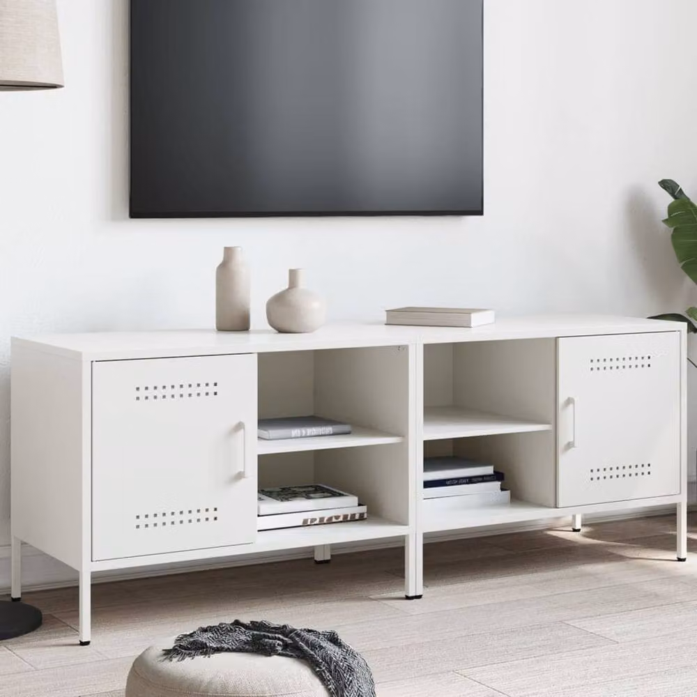 Berkfield Home Set of 2 White Steel TV Cabinets, W/D/H: 68 x 39 x 50.5 cm – 2