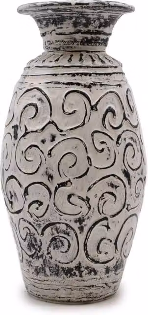 KDMD Lombok Handmade Ceramic Vase with Abstract Swirl Pattern in Cream, White and Black