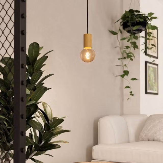 Eglo POZUETA 1 Pendant Light in Black and Wood with E27 Socket – 1