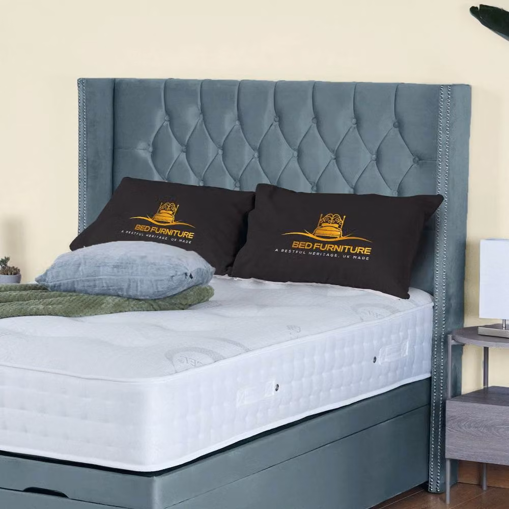 UK Bed Furniture Francesca End Lift Divan Ottoman Bed with 54 Inch Diamond Headboard in Light Blue, W/D/H: 180 x 200 cm – 2
