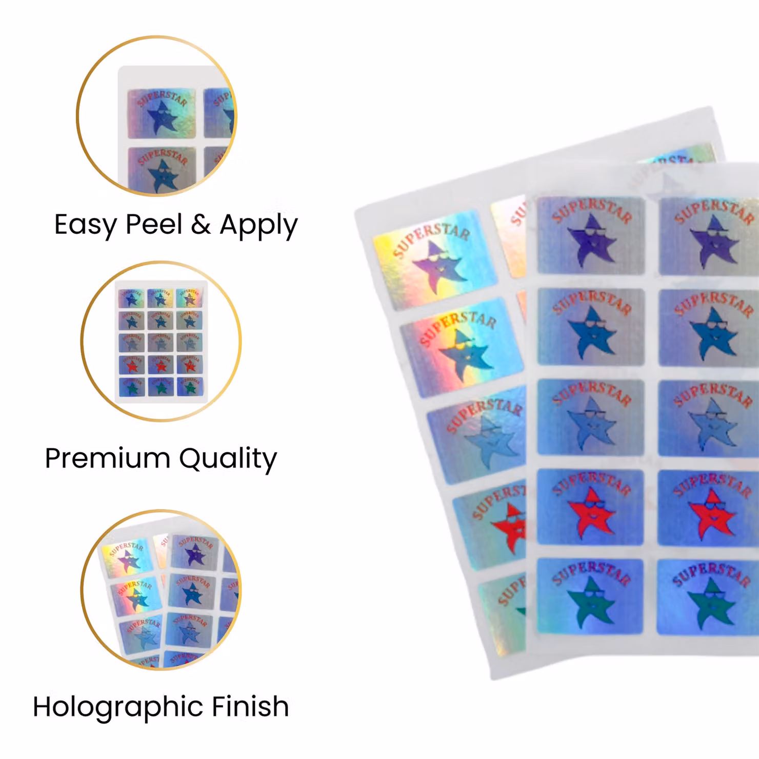 Janrax Pack of 30 Multicolour Superstar Holographic Motivational Self-Adhesive Labels, W: 2.5 cm, H: 1.8 cm – 2