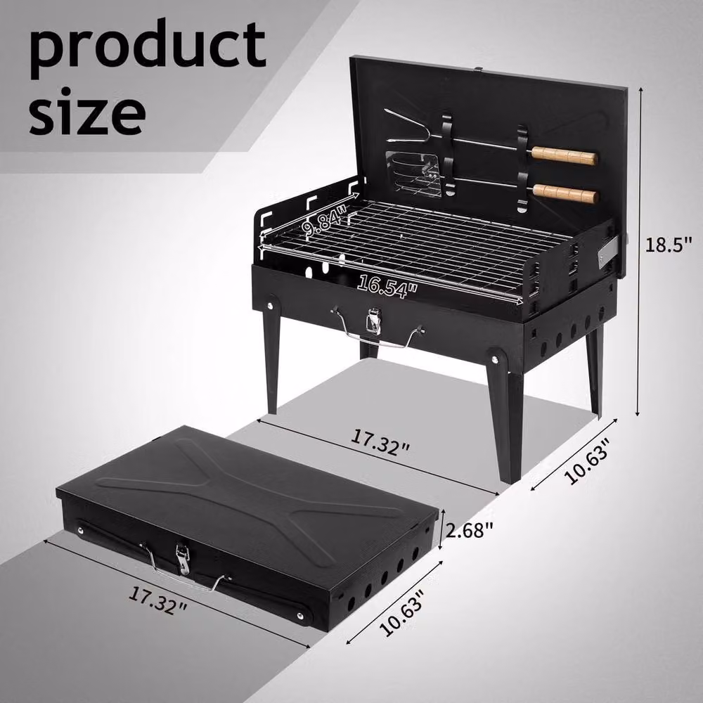 NESTLUNE Compact Charcoal BBQ Grill and Outdoor Firepit in Black, W/D/H: 100 x 100 x 100 cm – 2