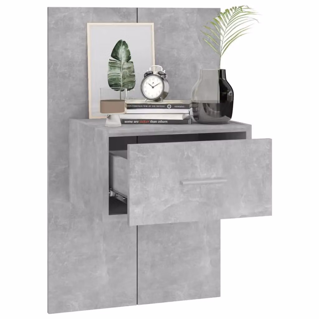 Berkfield Home Wall-mounted Bedside Cabinets, 2 Piece Set, Concrete Grey – 4