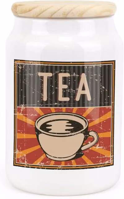 Purely Home Retro Drinks Ceramic Tea Storage Canister in Red and White