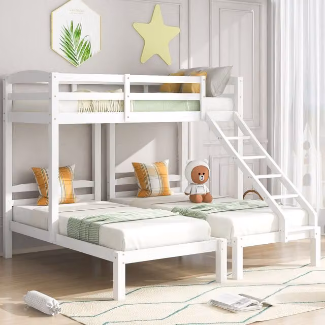 Matteo White Double Bunk Bed Triple Sleeper with Angled Side Ladder for Children and Teens – 1