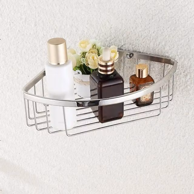 Nes Home Single Corner Shower Bathroom Caddy Shelf in Metallic Silver