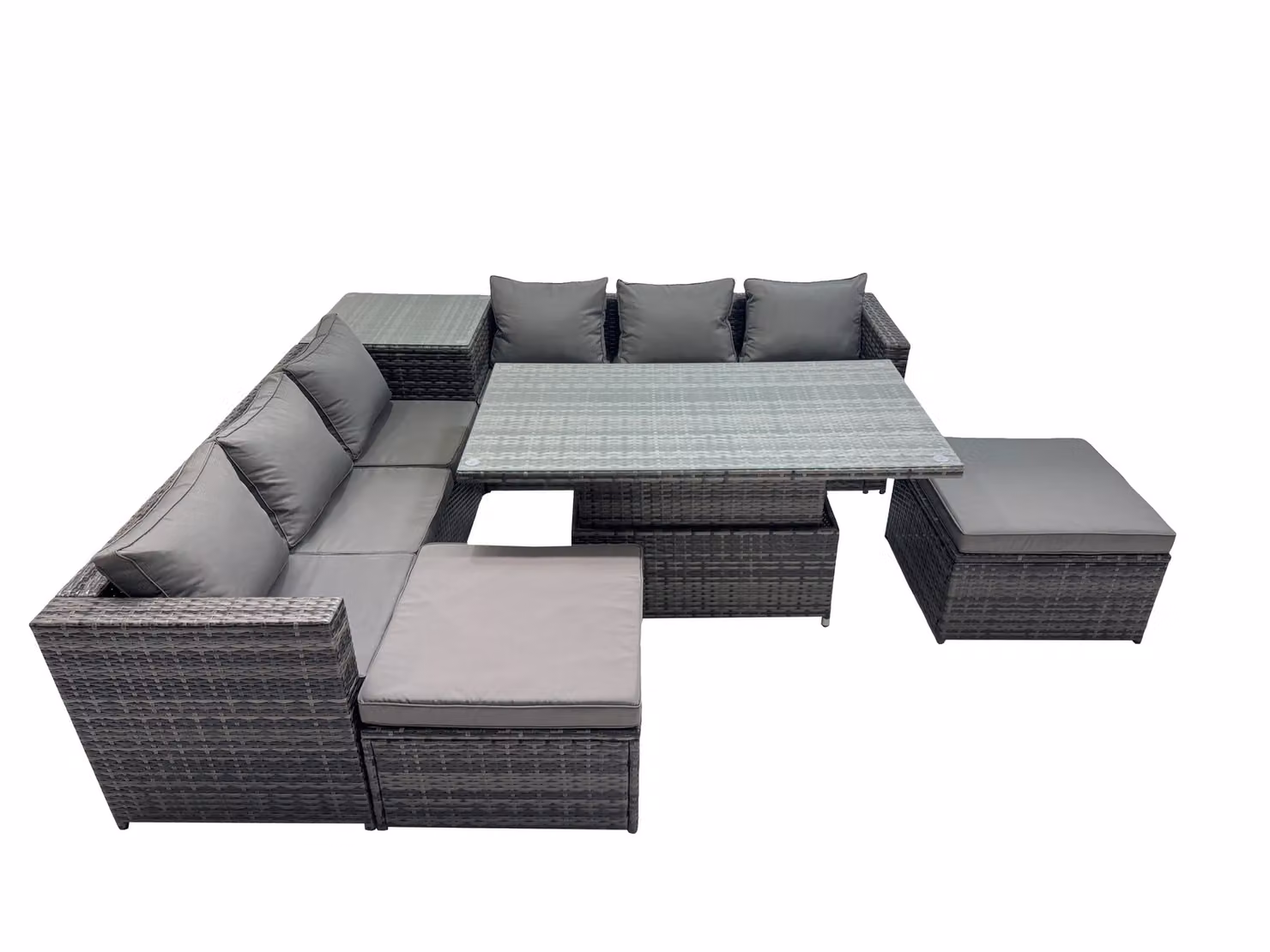 Fimous 8 Seater Outdoor Garden Rattan Furniture Set with 2 Large Stools in Dark Grey – 2
