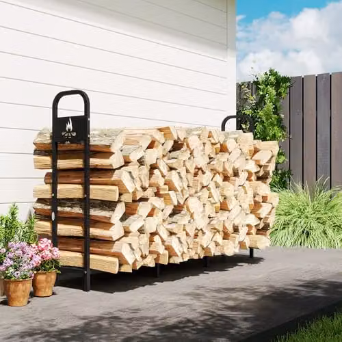 Outsunny Steel Firewood Log Rack in Matt Black – 6